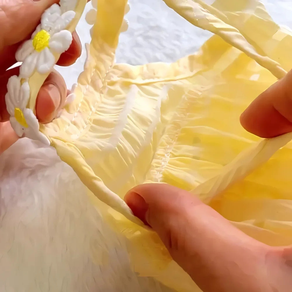 Pretty, Cute Summer Small Cat or Small Dog Dress with Floral Wreath Collar.