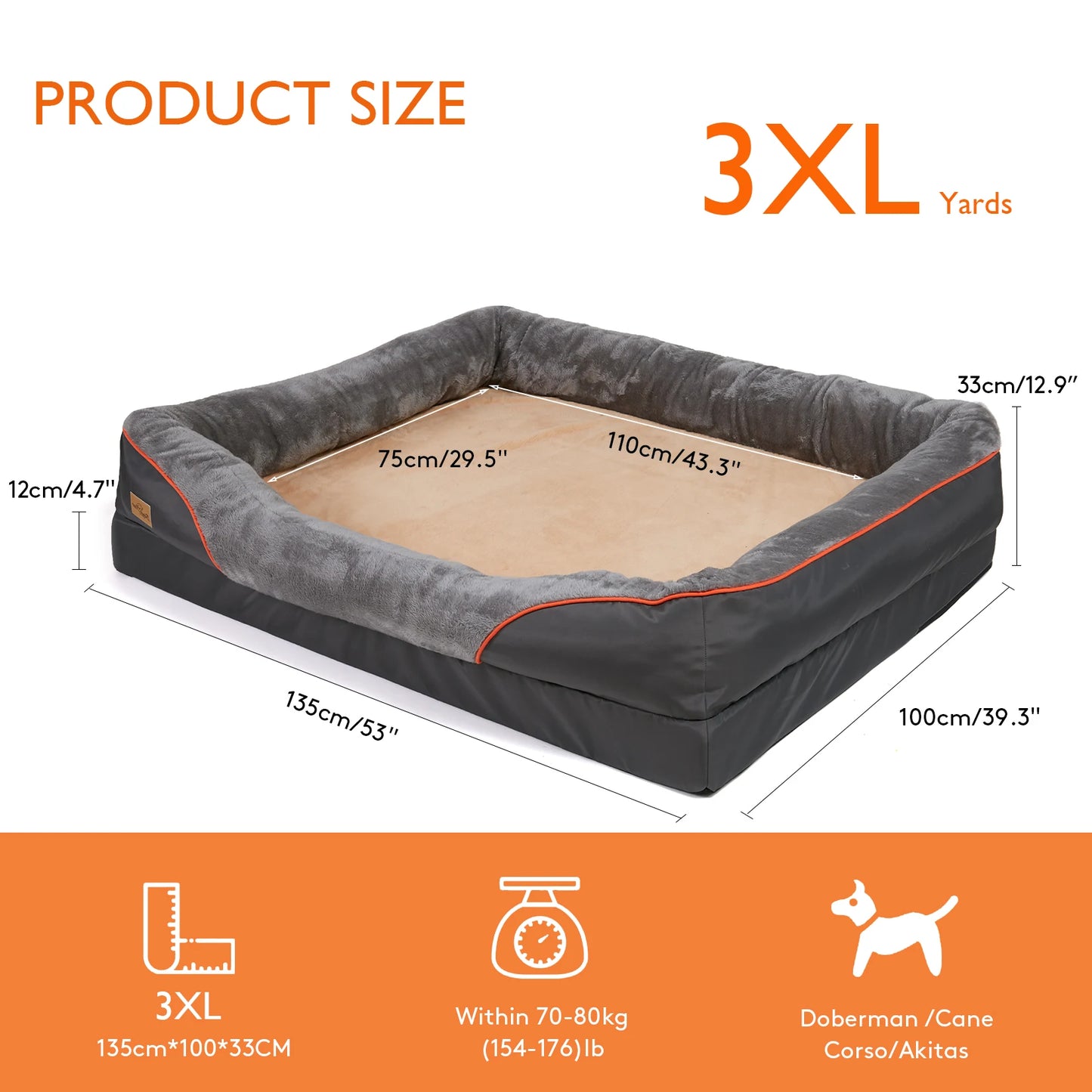 Super Soft Orthopedic Foam Pet Bed Sleeping Mat with Cotton-padded Bolster and Removable Cover