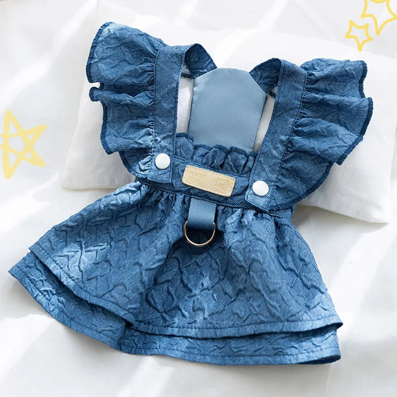 Denim Dress for Small Dogs or Cats with Leash Ring.
