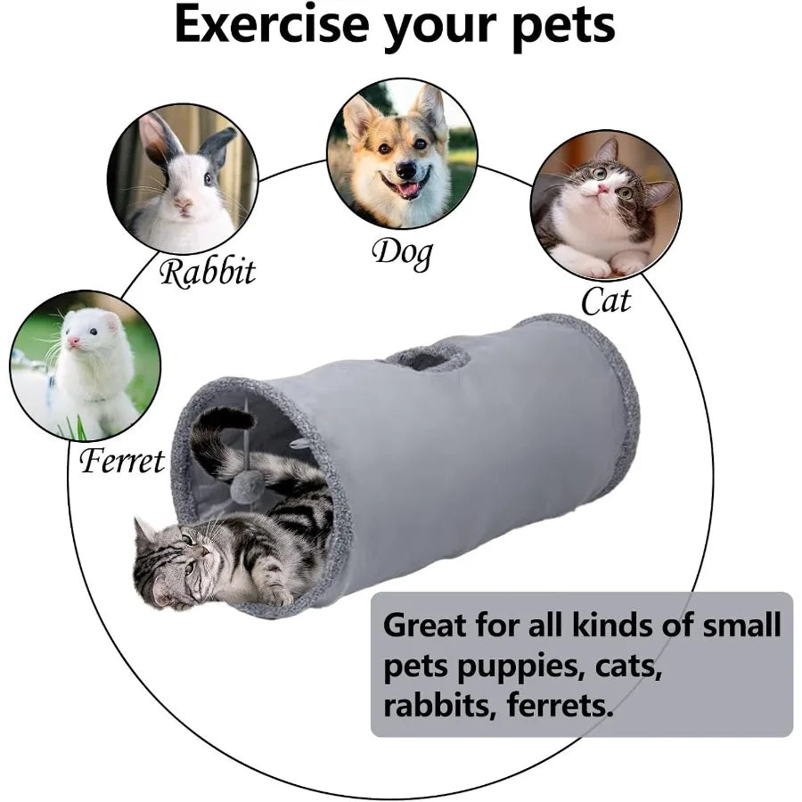 Durable Suede Collapsible Cat Play Tube Toys with Play Ball for Indoor Use Ideal for Cats Puppies Kittens and Small Rabbits Com