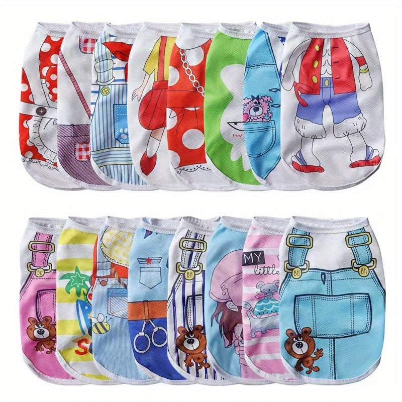 7pcs/ 8pcs/ 16PCSDog Vest Set, Cute Puppy And Cat Vest, Cartoon Design Pet Vest T-shirt, Spring/Summer Clothes for Small And Extra-Small Dogs, Pet Apparel Suitable for Yorkshire Terriers, Maltese, Bichons, Pomeranians And Chi