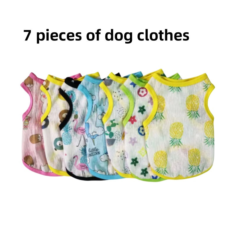 7pcs/ 8pcs/ 16PCSDog Vest Set, Cute Puppy And Cat Vest, Cartoon Design Pet Vest T-shirt, Spring/Summer Clothes for Small And Extra-Small Dogs, Pet Apparel Suitable for Yorkshire Terriers, Maltese, Bichons, Pomeranians And Chi