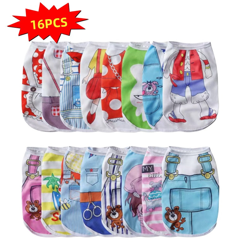 7pcs/ 8pcs/ 16PCSDog Vest Set, Cute Puppy And Cat Vest, Cartoon Design Pet Vest T-shirt, Spring/Summer Clothes for Small And Extra-Small Dogs, Pet Apparel Suitable for Yorkshire Terriers, Maltese, Bichons, Pomeranians And Chi