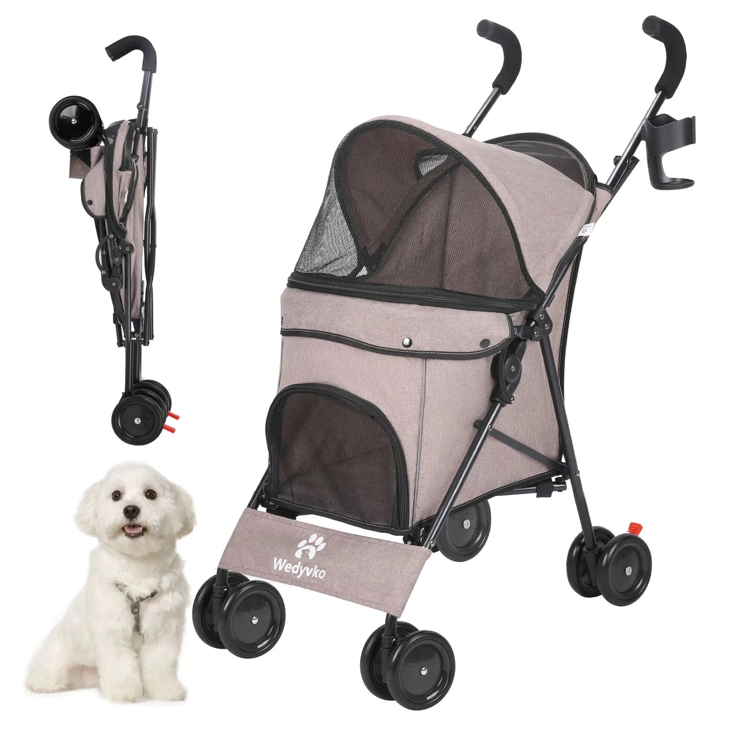 Pet Dog Stroller 4 Wheels Puppy Stroller Rotate with Brakes Storage for Dogs Cats Travel Pet Supplies Outdoor