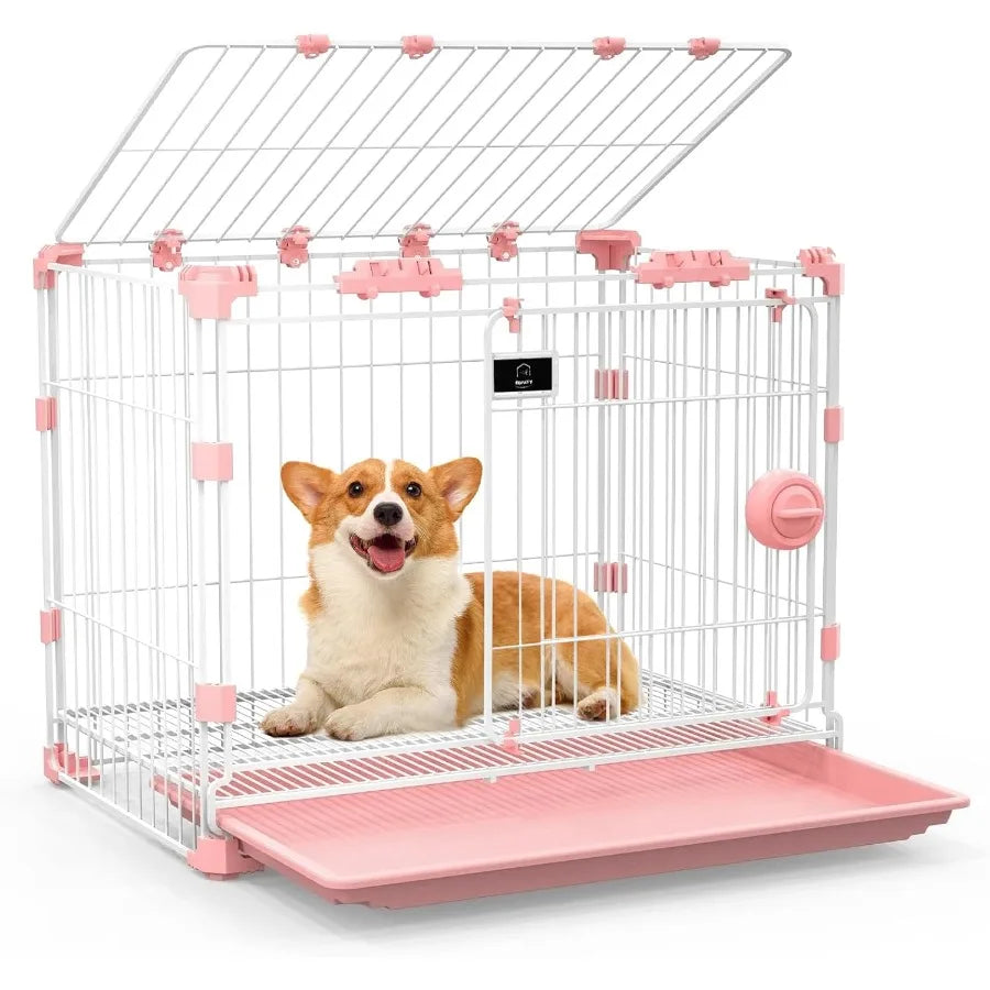 Stylish Pink Indoor Dog Crate, 30 Inch Ventilated Pet Home with Slide-Out Tray, for Medium Breed Dogs