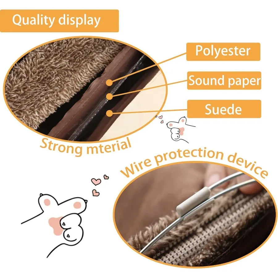 Foldable Indoor Cat Tunnel for Large Cats 51×12 Inch with Two Peepholes and Bubble Ball Toy Brown Suede Design for Playtime and