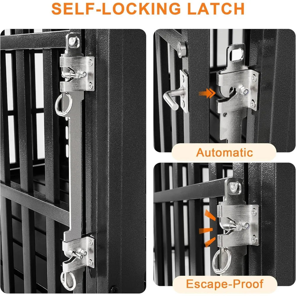 38-42 Inch Heavy Duty Dog Crate with Self-Locking Latch for High Anxiety Dogs, Indestructible Large Kennel Indoor with Pointed