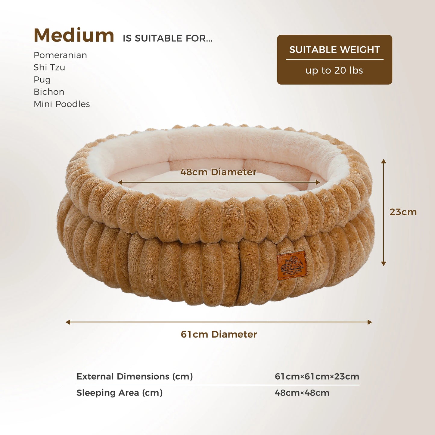 Dog Bed for Medium Dogs Cozy Cat Bed for Indoor Cats Washable Round Pet Bed House with Anti-Slip Bottom Suitable for All Seasons