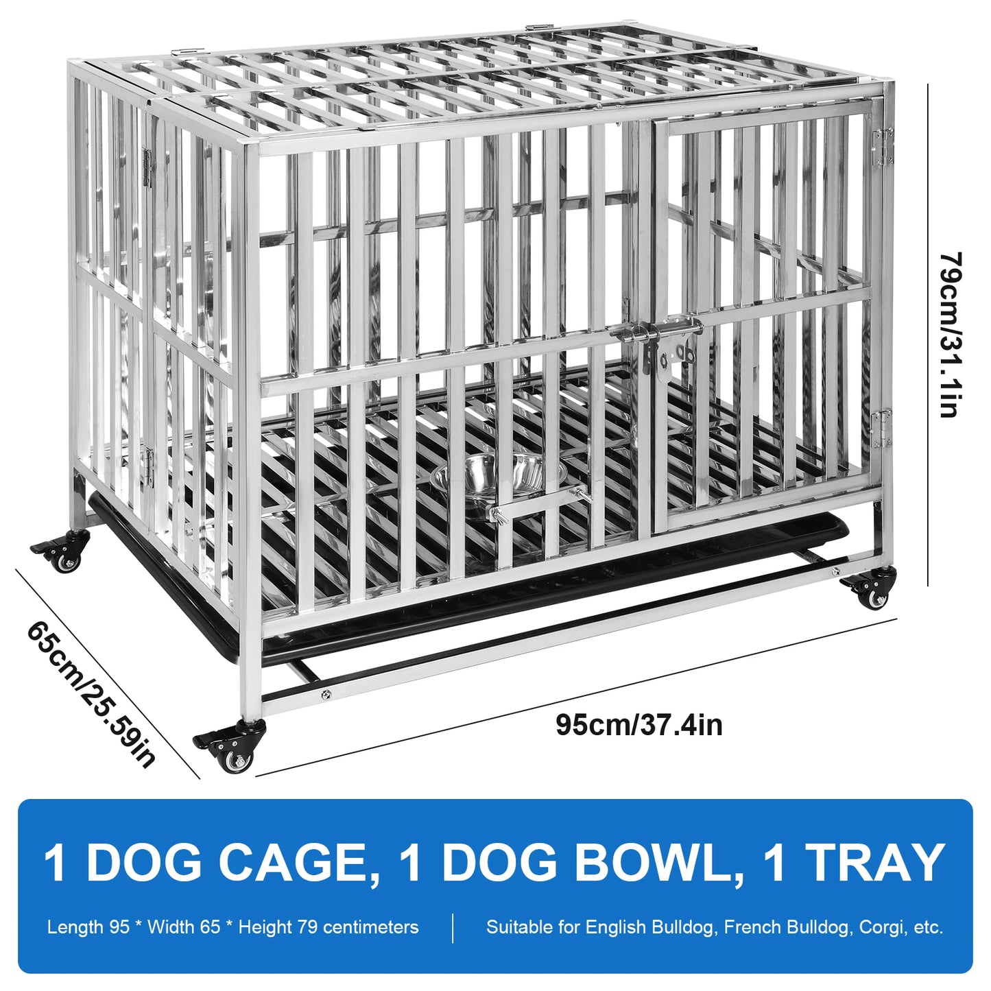 37 Inch Steel Tube Wire Drop Dog Crates with Removable Plastic Tray Dog Crate Cage Kennel for High-Anxiety and Extra Large Dogs