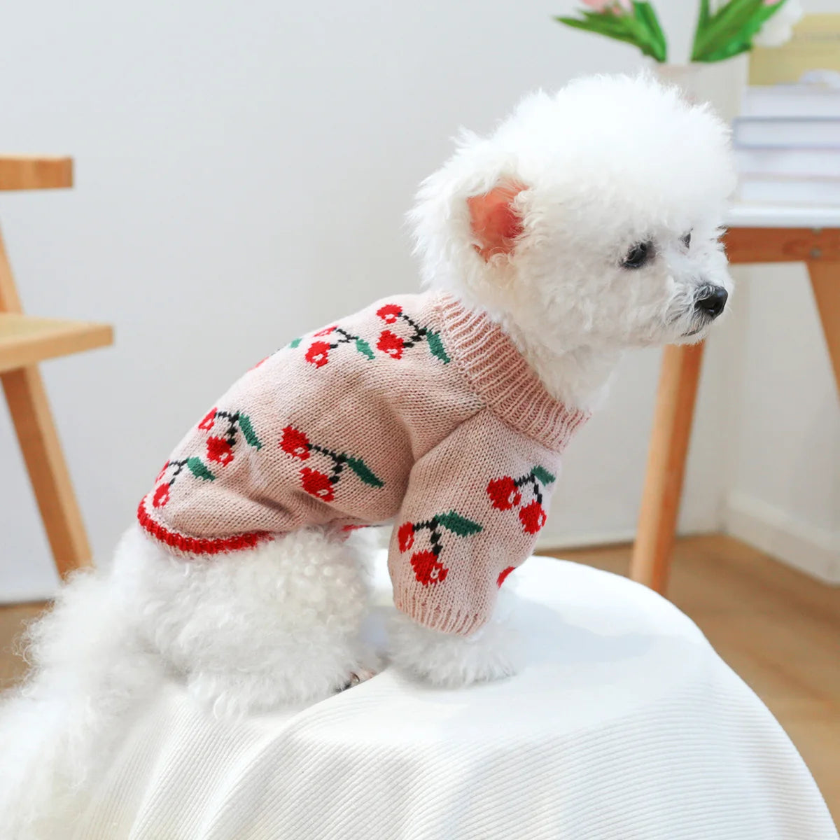 Dog or Cat Warm Winter Pink Cherry Knitted Sweater