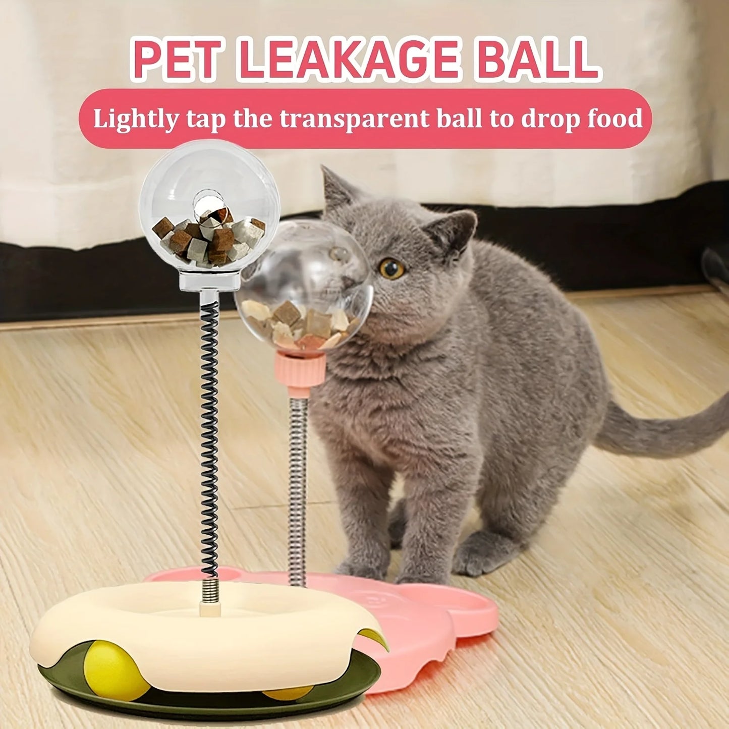 Cat Toy Ball Track with Treat Dispensing Ball, 3-in-1 Self-Entertainment for Cats, Educational Slow-Feeding Toy Ball, Cat Teaser Wand Combined with Ball Track, Spring Treat Dispensing Ball, Cat Pet Supplies