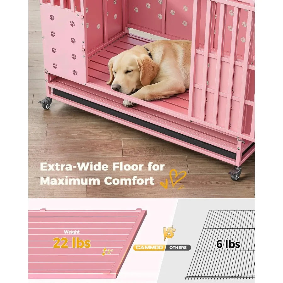 48'' Heavy Duty Dog Crate for Large Dogs Upgraded Chew-Proof Panels Comfort-Widened Floor Panel Dog Kennel Indoor Adjustable In