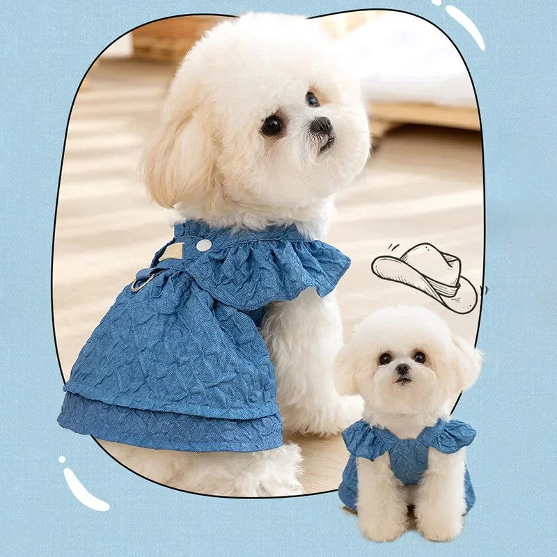 Denim Dress for Small Dogs or Cats with Leash Ring.