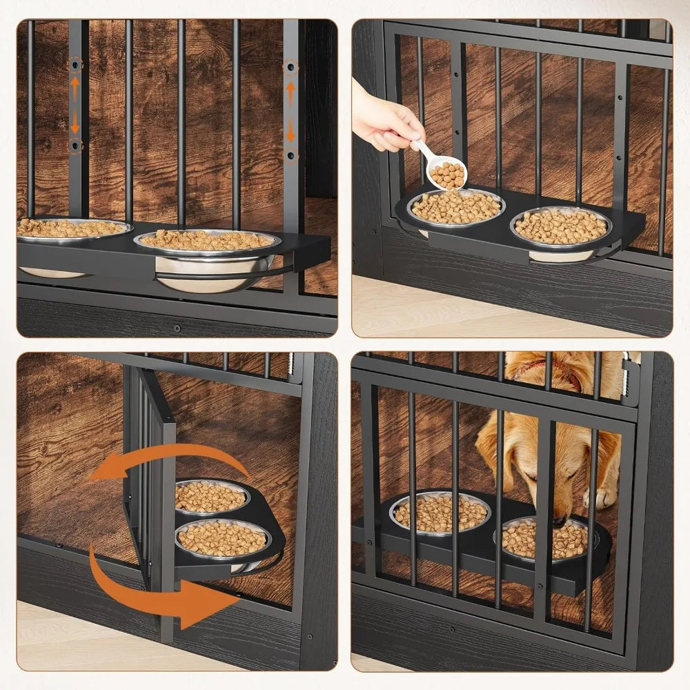 40" Rustic Dog Crate Furniture, Heavy Duty Dog Cage for Medium Large Dogs, Dogs Crate Doges Kennel Indoor with Removable