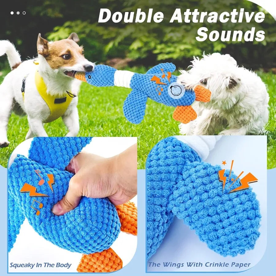 Indestructible Goose Dog Toy for Aggressive Chewers. Small, Medium, or Large Breeds. Crinkle, Squeaky Plush Dog Chew Toy.