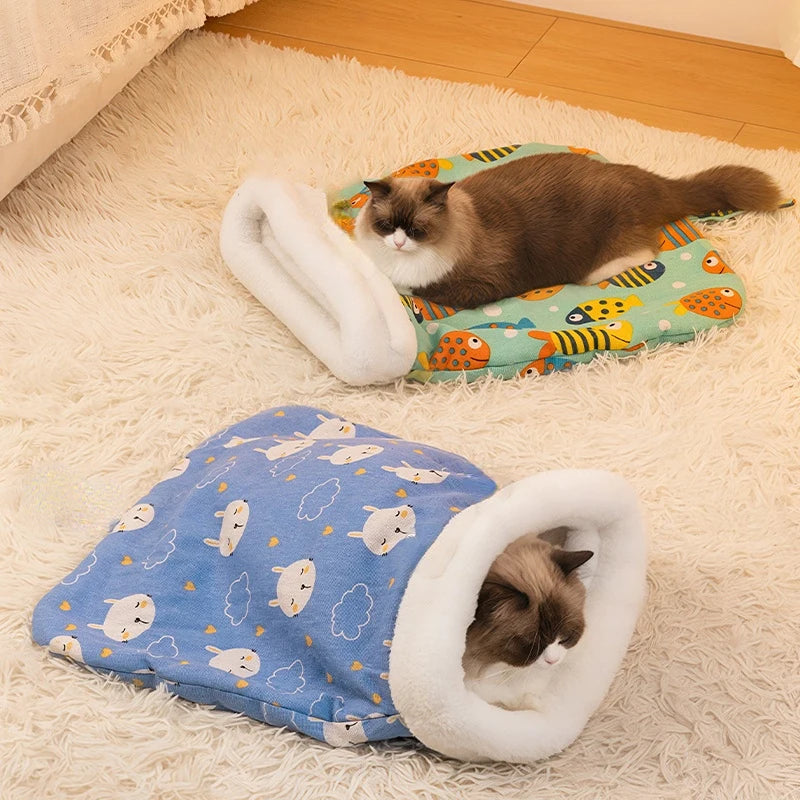 Cat Sleeping Bag Soft winter Fluffy Feel Thickened Pet Pocket Type Quilt Bed Soft Comfortable Warm Nest Pet Supplies