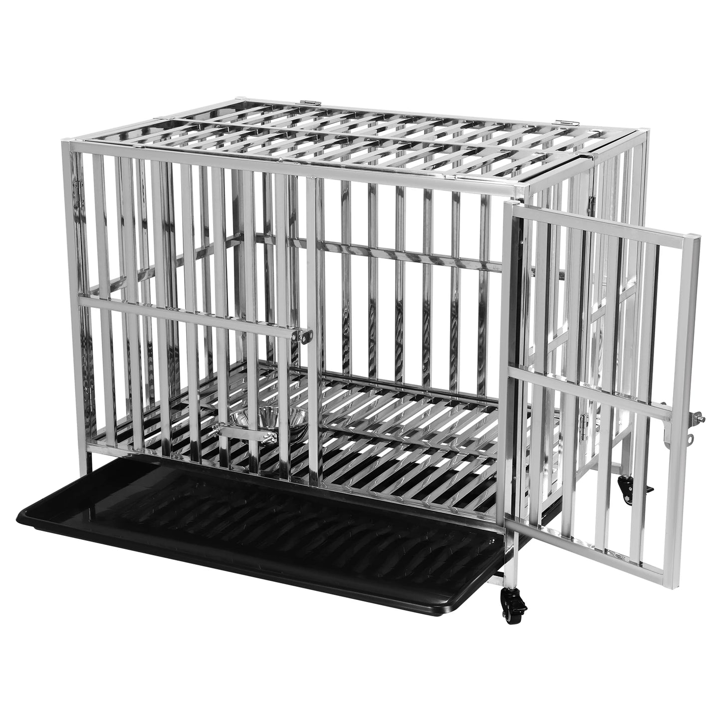 37 Inch Steel Tube Wire Drop Dog Crates with Removable Plastic Tray Dog Crate Cage Kennel for High-Anxiety and Extra Large Dogs