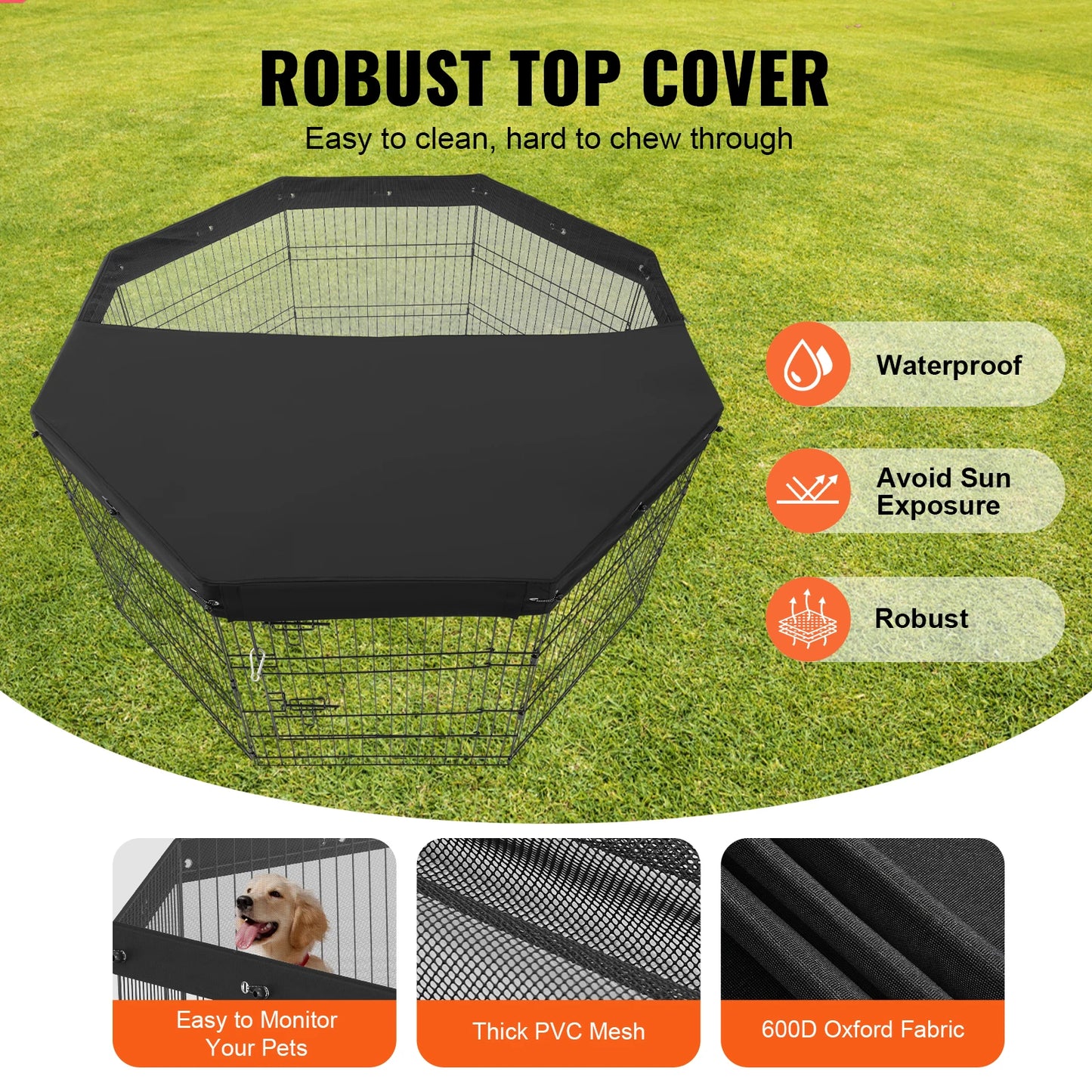 VEVOR Dog Playpen Foldable Metal Pet Exercise Pen Dog Fence Indoor and Outdoor Pen with 600D Oxford Fabric Top Cover for Dogs