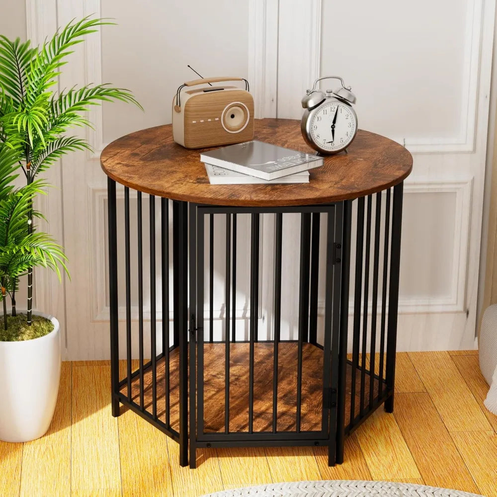Dog Crate Furniture, Hexagonal Wooden Pet House Dog Crate End Table, Indoor Decorative Dog Kennel Furniture, for Small and Mediu