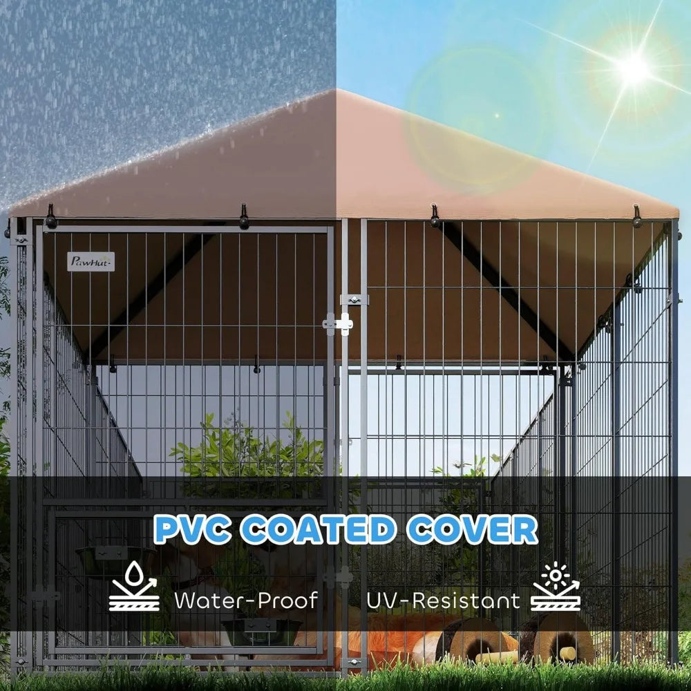 Sturdy Outdoor Dog Kennel for Large Breeds, Durable Pet Enclosure with Adjustable Bowls, Weatherproof and UV-Protected