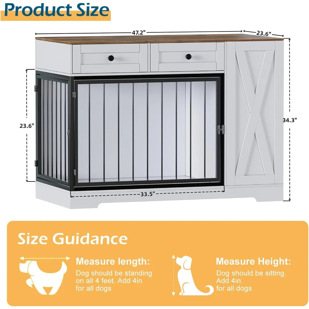 Dog Crate Furniture, Dog Crate for Small to Large Dogs with Storage Cabinet and Feeder, Dog Kennel Furniture with Double Doors