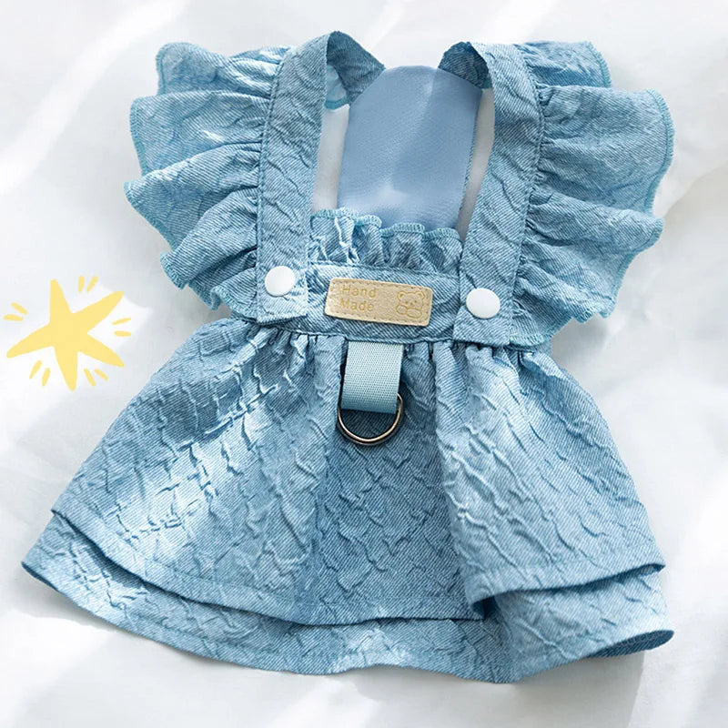 Denim Dress for Small Dogs or Cats with Leash Ring.