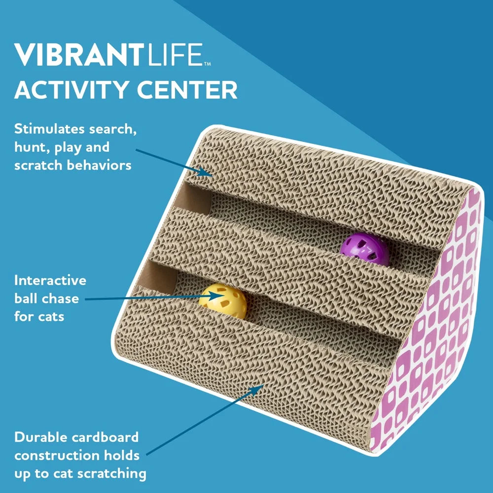 3-Sided Cat Scratching Pad with Interactive Ball Tracks Catnip Durable Multi-Cat Activity Center Toy Play and Scratch