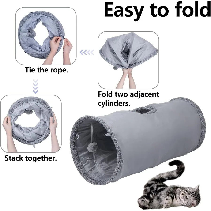 Durable Suede Collapsible Cat Play Tube Toys with Play Ball for Indoor Use Ideal for Cats Puppies Kittens and Small Rabbits Com