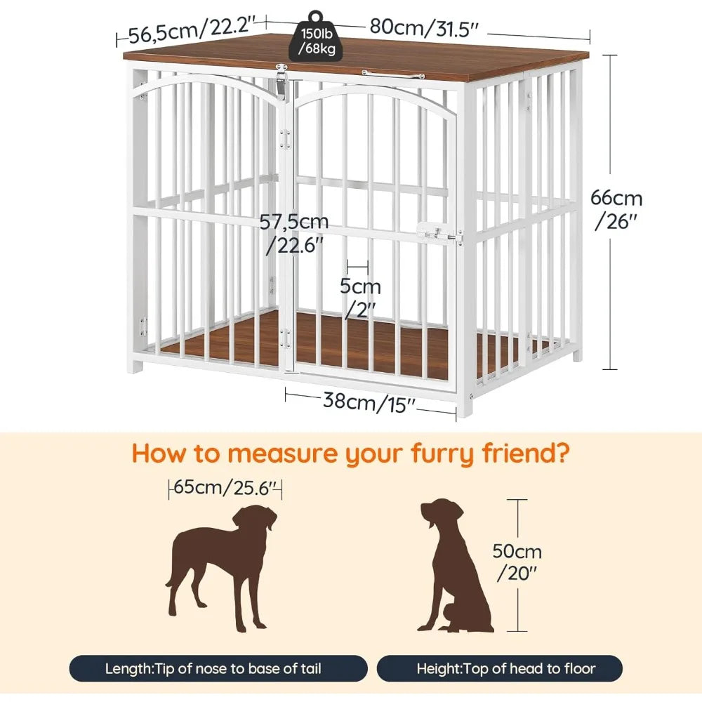 Foldable Wooden Dog Crate Furniture, 31.5 Indoor Kennel, Medium Size Dog Cage with Decorative Side Table