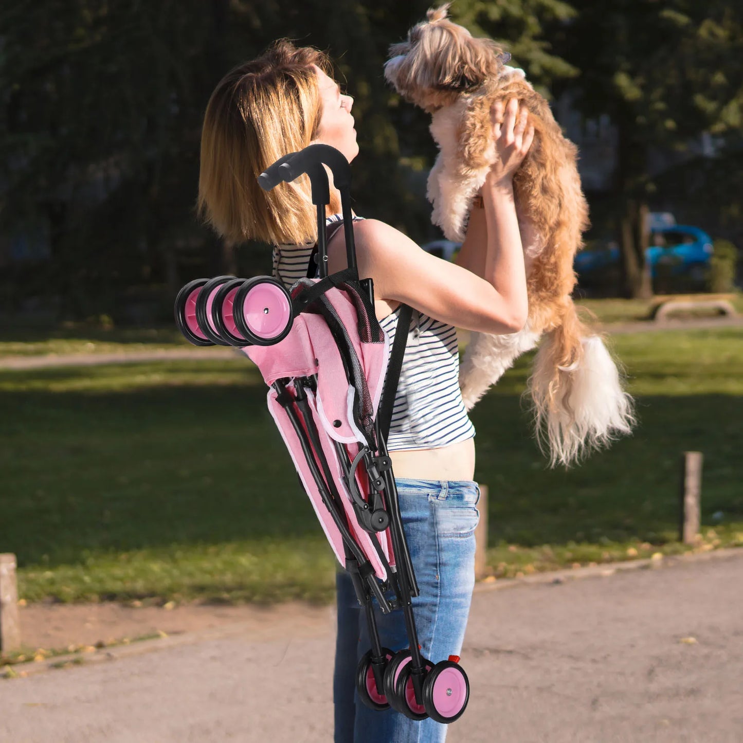 Pet Dog Stroller 4 Wheels Puppy Stroller Rotate with Brakes Storage for Dogs Cats Travel Pet Supplies Outdoor