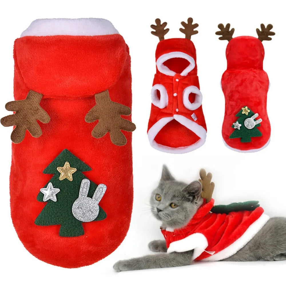 Adorable Festive Christmas Deer Costume. 
Keeps Warm in Winter Flannel Festive Clothes. 
Dog or Cat Deer Christmas Costume.