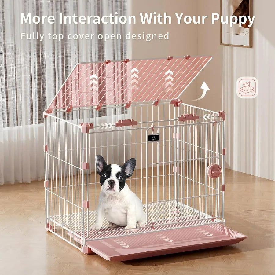 Stylish Pink Indoor Dog Crate, 30 Inch Ventilated Pet Home with Slide-Out Tray, for Medium Breed Dogs