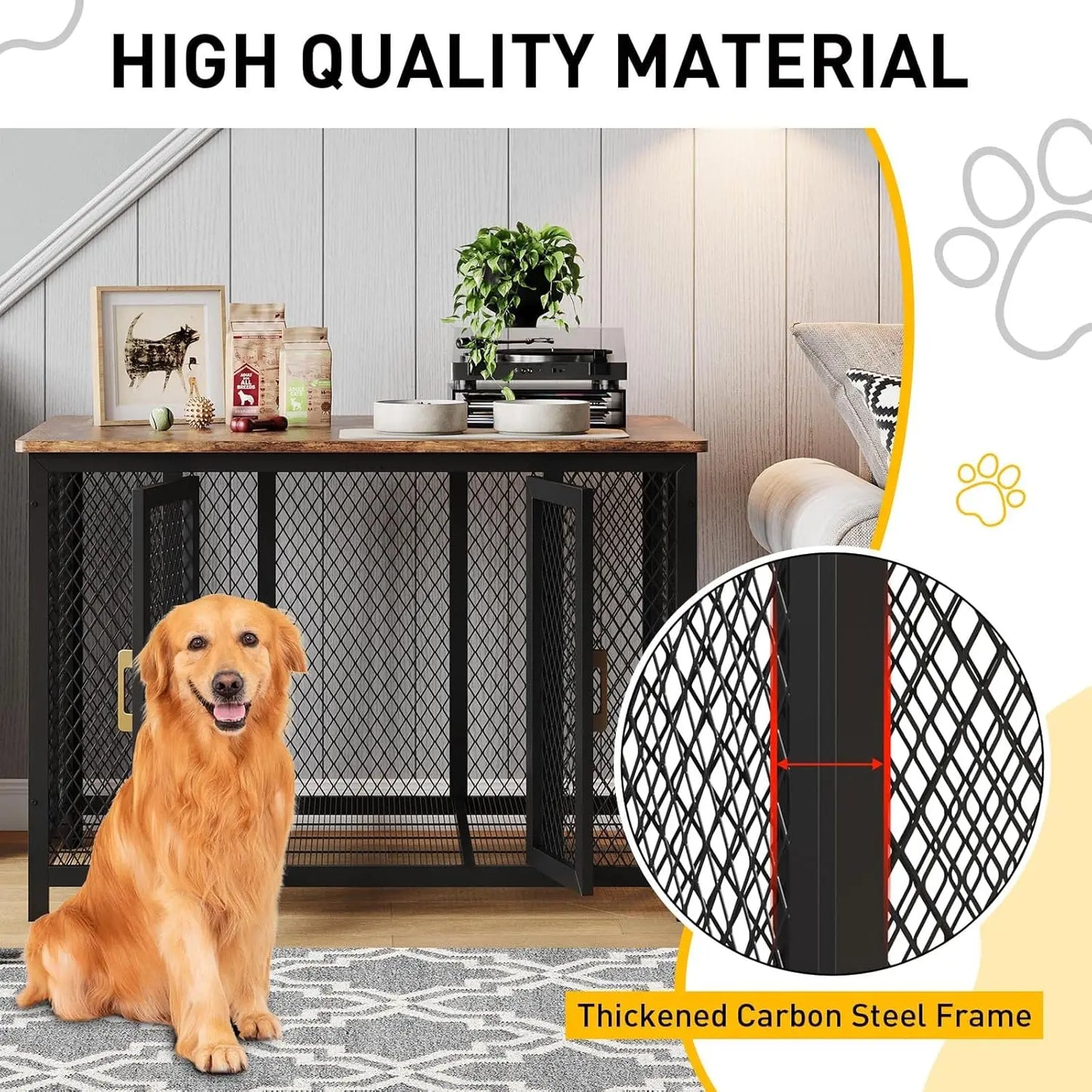 Large Dog Crate Furniture with Top Access Door
Heavy Duty Wooden Pet Cage for Medium to Large Dogs Up to 110 Lbs