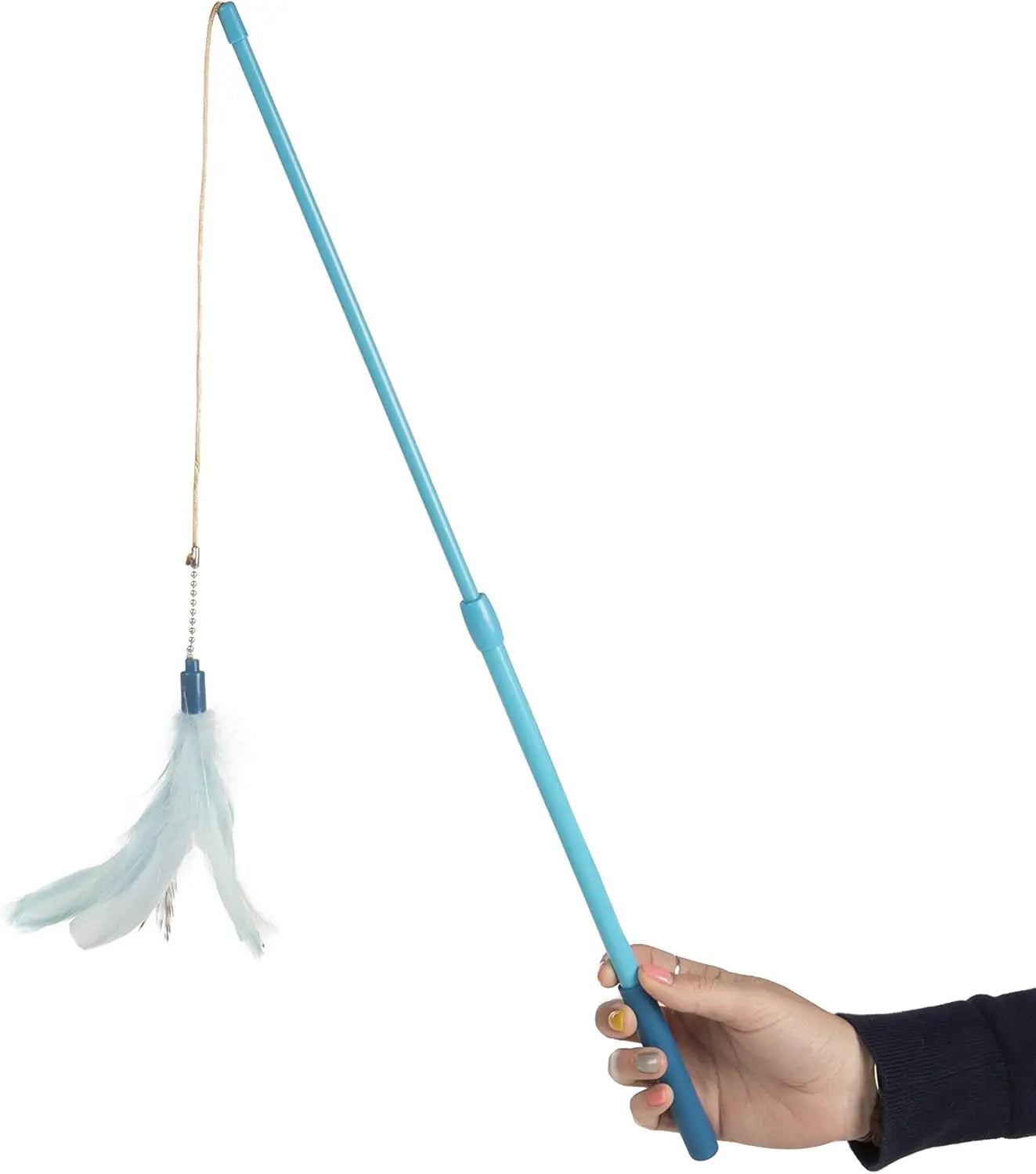 Frisky Flyer Feather Wand Cat Toy, Extendable Up to 24" - Blue, One Size