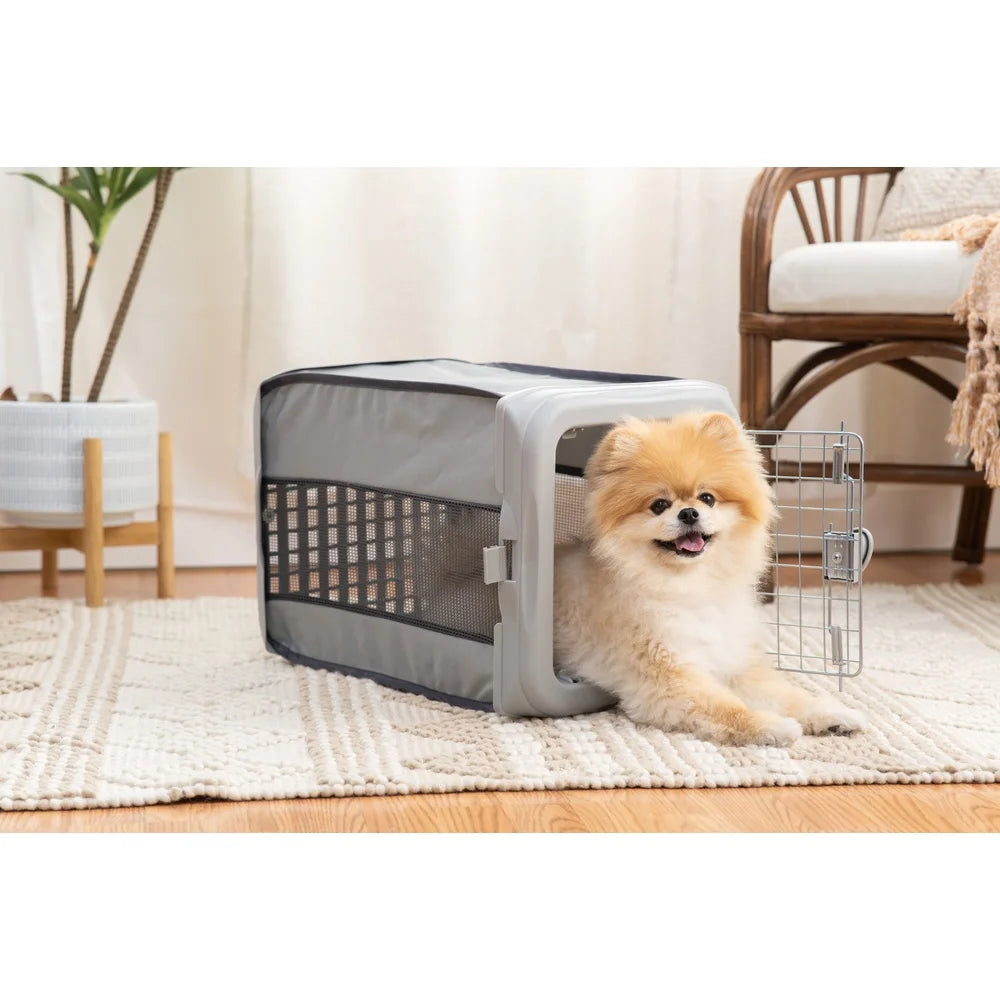 Collapsible Pop-up Dog Kennel Portable Travel Crate with Metal Gate Mesh Ventilation Easy Storage Indoor Outdoor Use