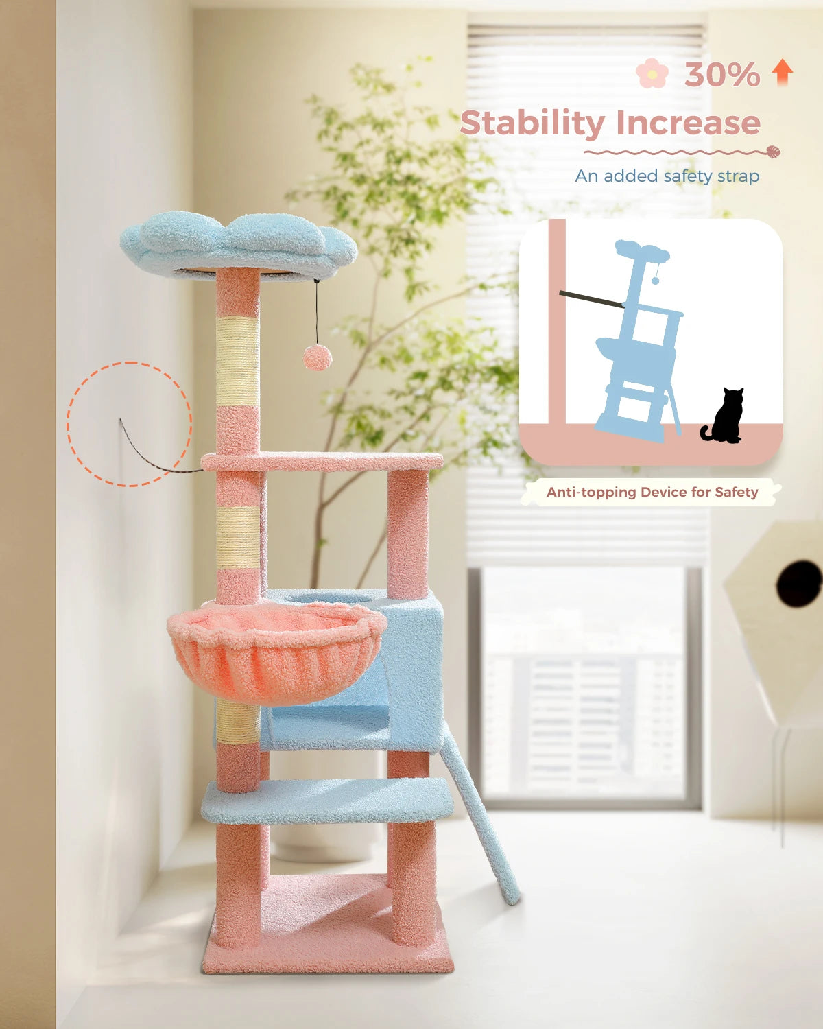 Flower Cat Tree, Multi-Level Cat Tower with Sisal Scratching Posts, Hammock, Ramp, Top Perch, Cat Condo for Indoor, Kitten Toys