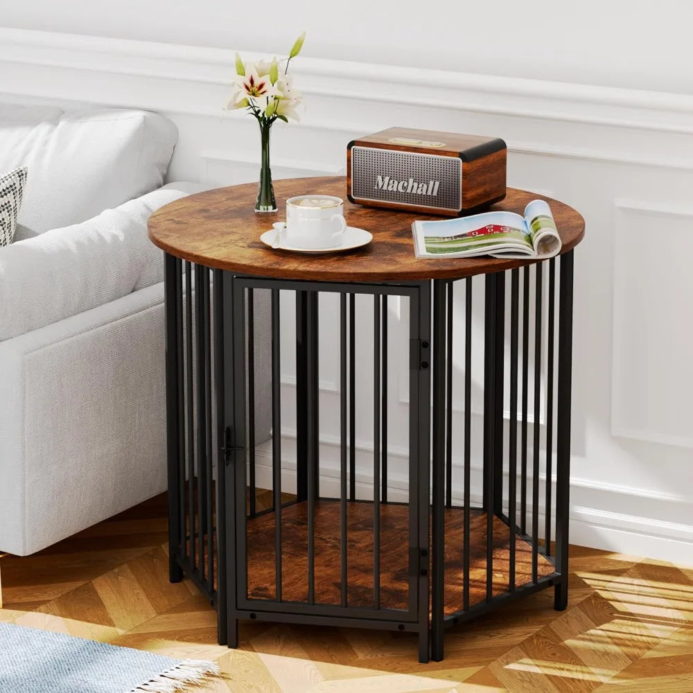Dog Crate Furniture, Hexagonal Wooden Pet House Dog Crate End Table, Indoor Decorative Dog Kennel Furniture, for Small and Mediu