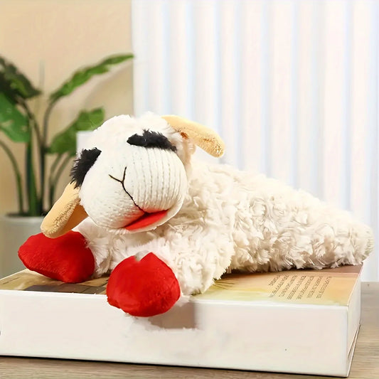 Adorable Lamb Shape Plush Toy with high pitched squeaker.
Cat or dog companion, plush doll pet toy, sounding band rattling lamb doll