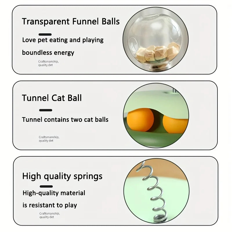 Cat Toy Ball Track with Treat Dispensing Ball, 3-in-1 Self-Entertainment for Cats, Educational Slow-Feeding Toy Ball, Cat Teaser Wand Combined with Ball Track, Spring Treat Dispensing Ball, Cat Pet Supplies