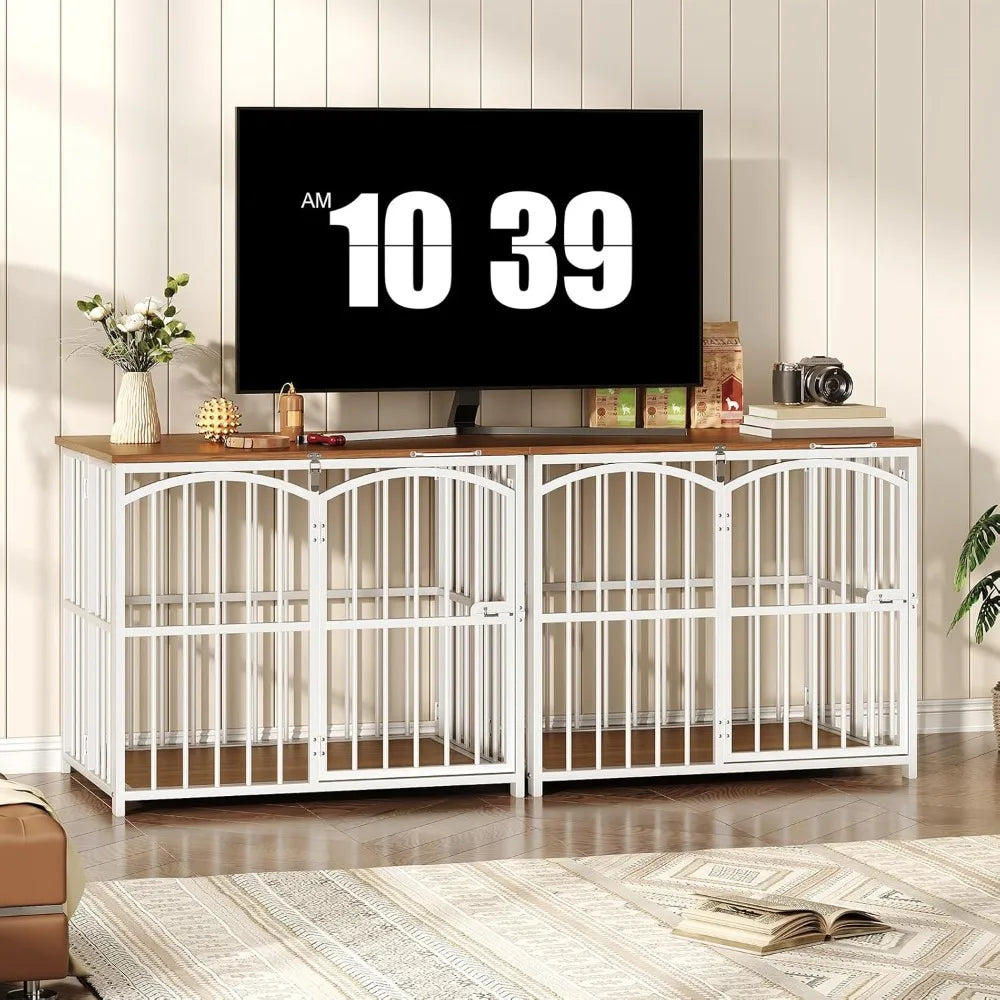 Foldable Wooden Dog Crate Furniture, 31.5 Indoor Kennel, Medium Size Dog Cage with Decorative Side Table