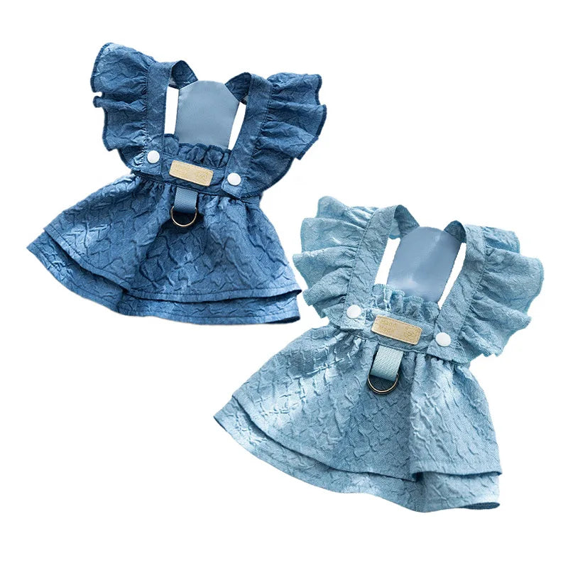 Denim Dress for Small Dogs or Cats with Leash Ring.