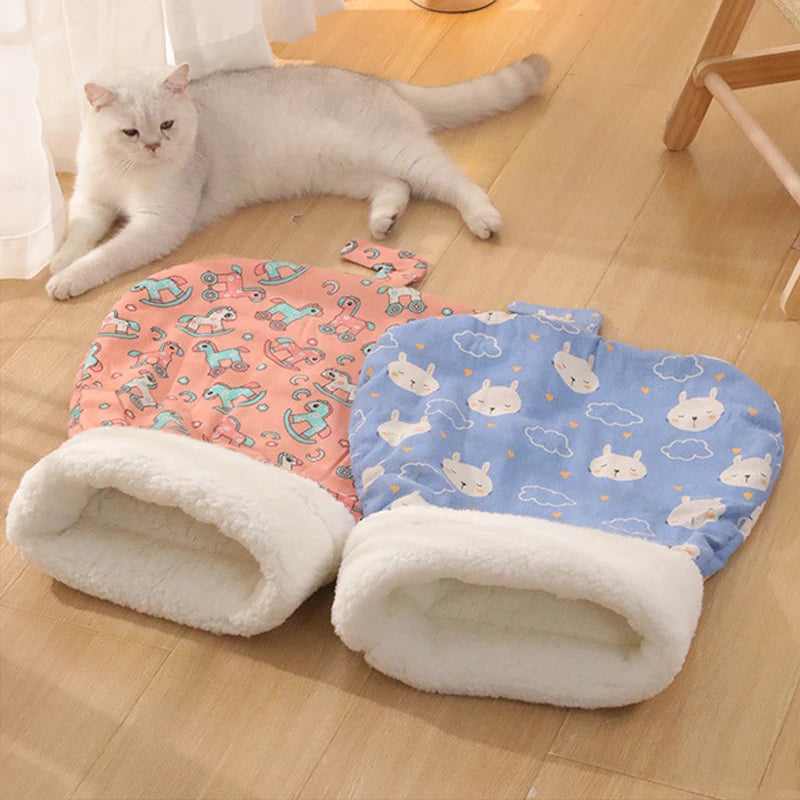 Cat Sleeping Bag Soft winter Fluffy Feel Thickened Pet Pocket Type Quilt Bed Soft Comfortable Warm Nest Pet Supplies