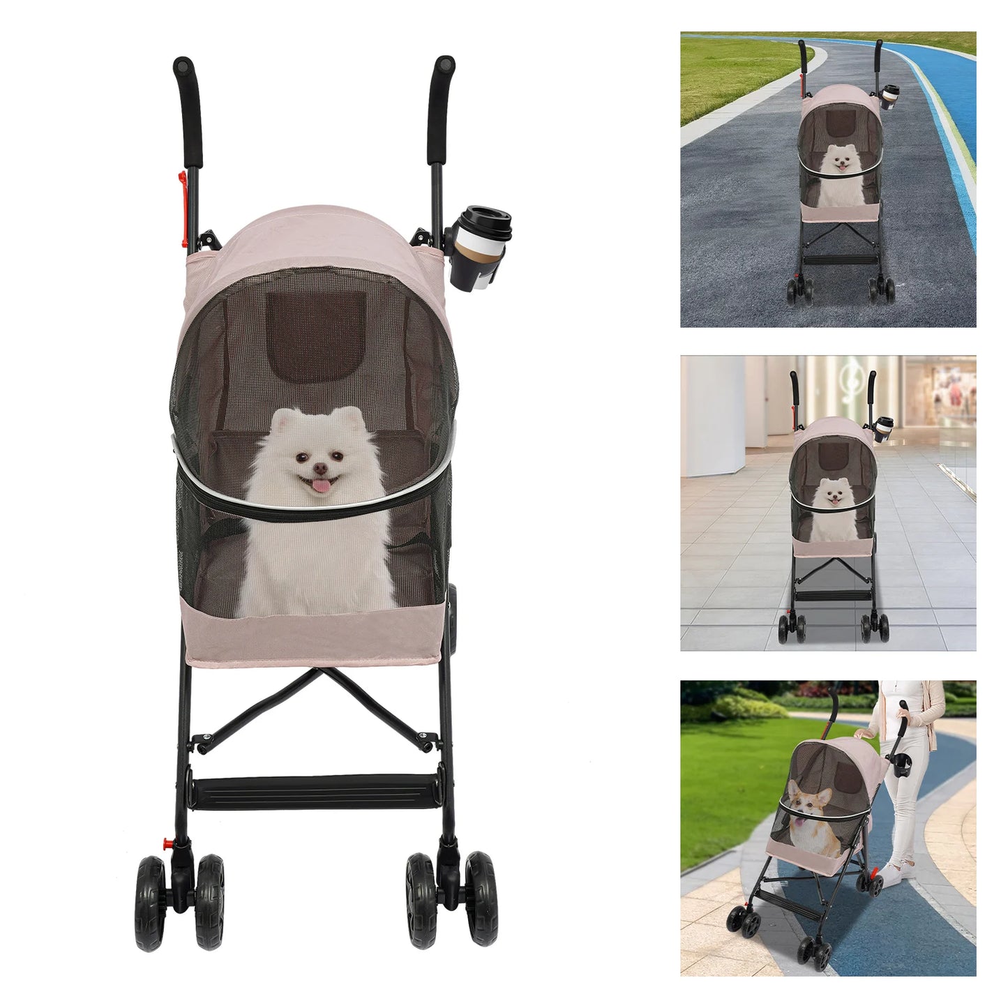 Pet Stroller for Small Dogs or Cats.  Lightweight, Foldable Puppy Stroller with 360° Wheels, Safety Leash, 22lbs Capacity