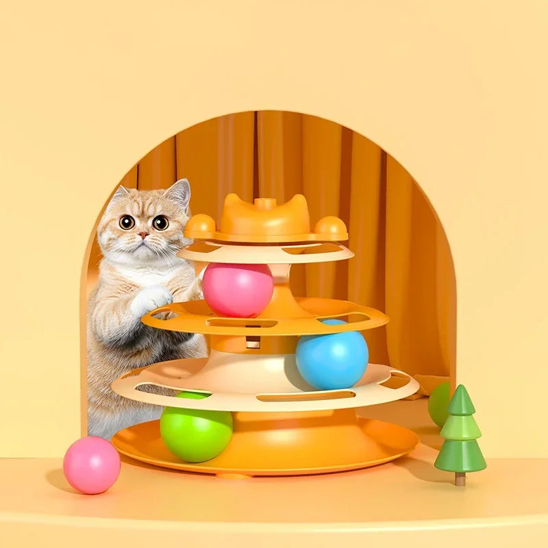 1pcs 4-Layer Feather Cat Ball Track With Fun Toy Ball And Playing Stick - Interactive Toy For Cats