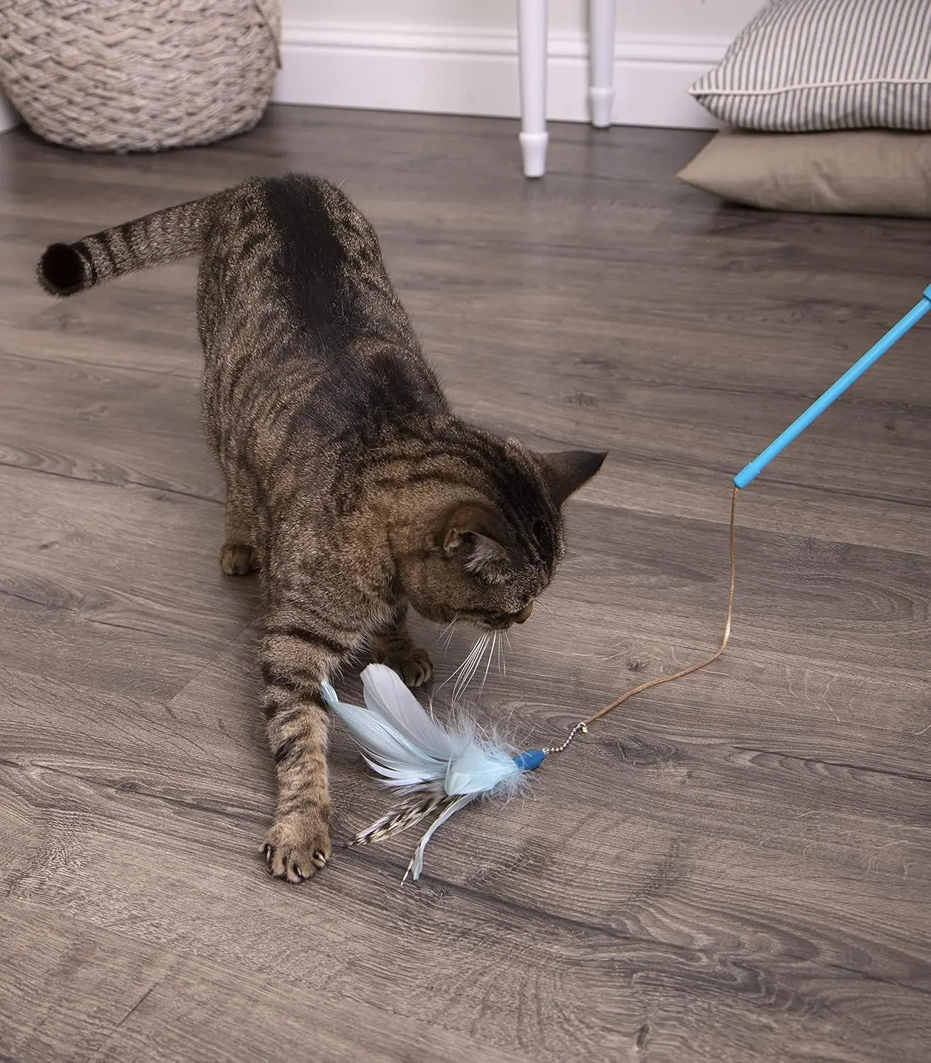 Frisky Flyer Feather Wand Cat Toy, Extendable Up to 24" - Blue, One Size