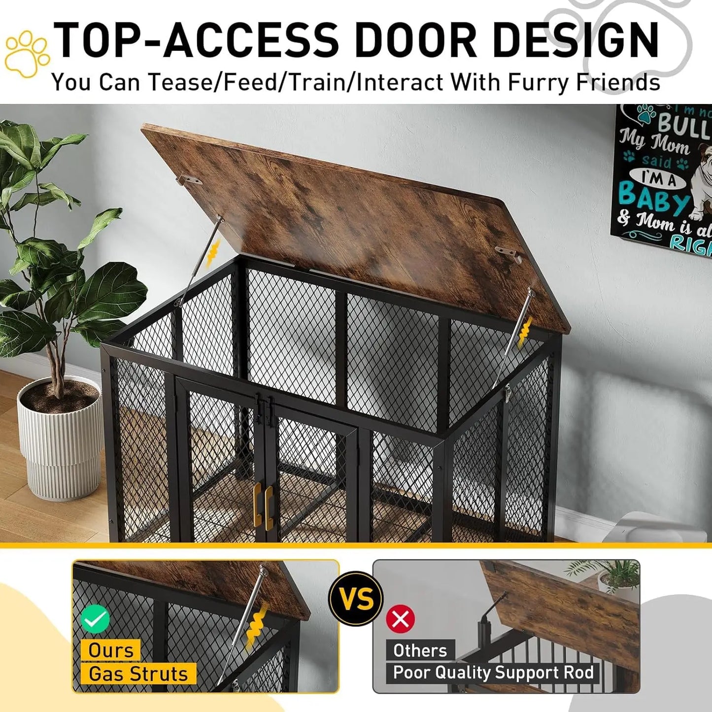 Large Dog Crate Furniture with Top Access Door
Heavy Duty Wooden Pet Cage for Medium to Large Dogs Up to 110 Lbs