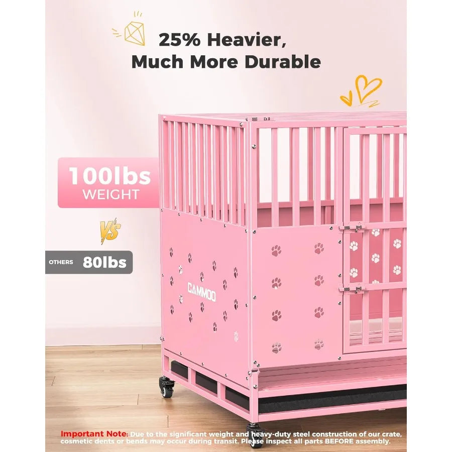 48'' Heavy Duty Dog Crate for Large Dogs Upgraded Chew-Proof Panels Comfort-Widened Floor Panel Dog Kennel Indoor Adjustable In