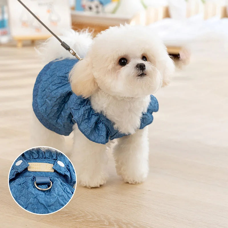 Denim Dress for Small Dogs or Cats with Leash Ring.