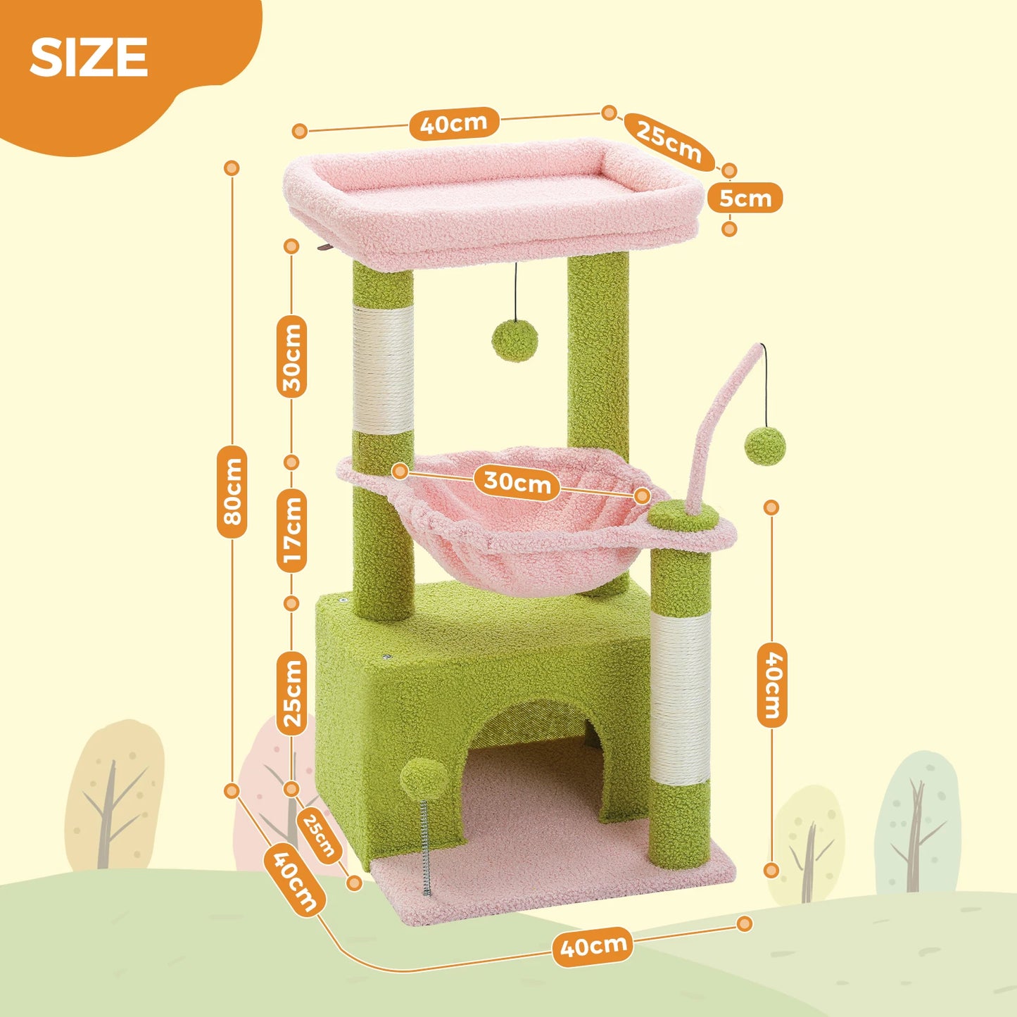 Small Cat Tower with Large Condo, Scratching Post, Deep Hammock, Cozy Top Perch, or 4-in-1 Cactus Cat Tree for Indoor Cat, Cat Toys