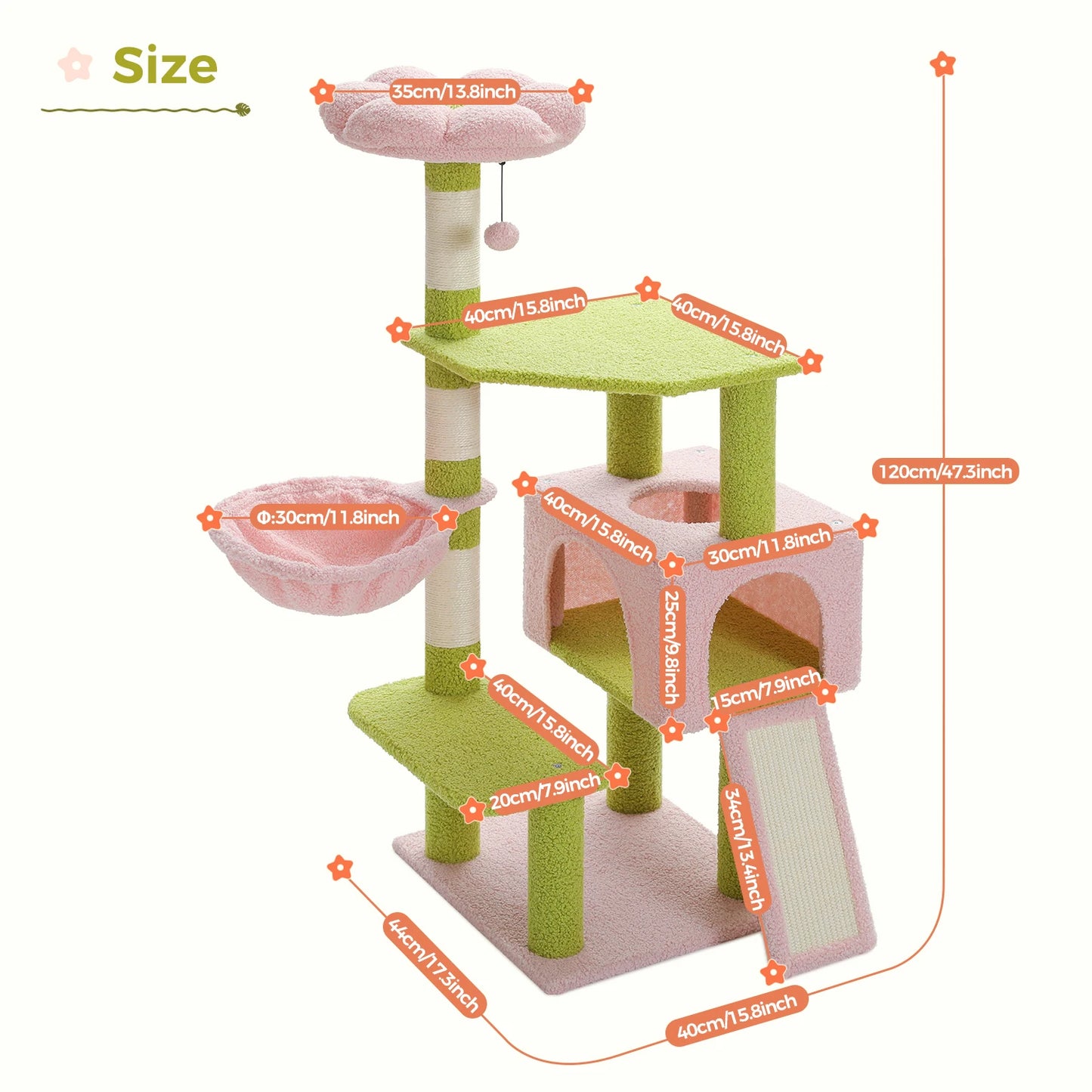 Flower Cat Tree, Multi-Level Cat Tower with Sisal Scratching Posts, Hammock, Ramp, Top Perch, Cat Condo for Indoor, Kitten Toys